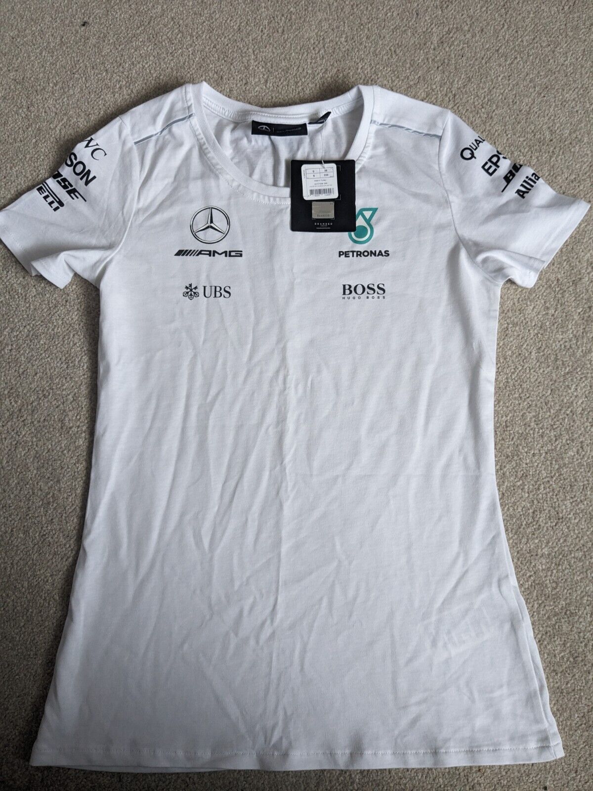 Brand New Mercedes AMG F1 Team Womens Driver Ladies White T Shirt Small Hamilton